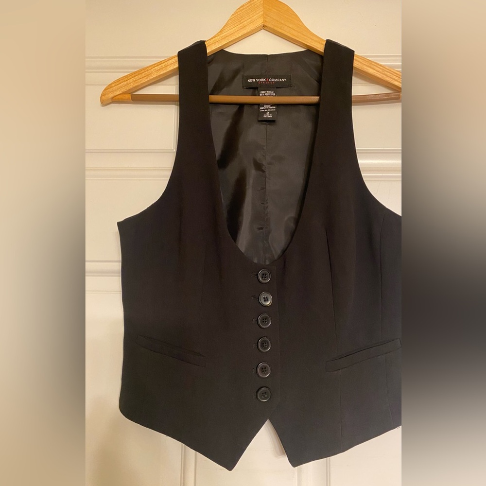 New York & Company Black Buttoned Vest Top